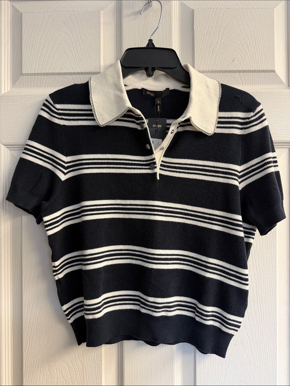 Map Striped Rhinestone Collar Polo - Picture 4 of 7